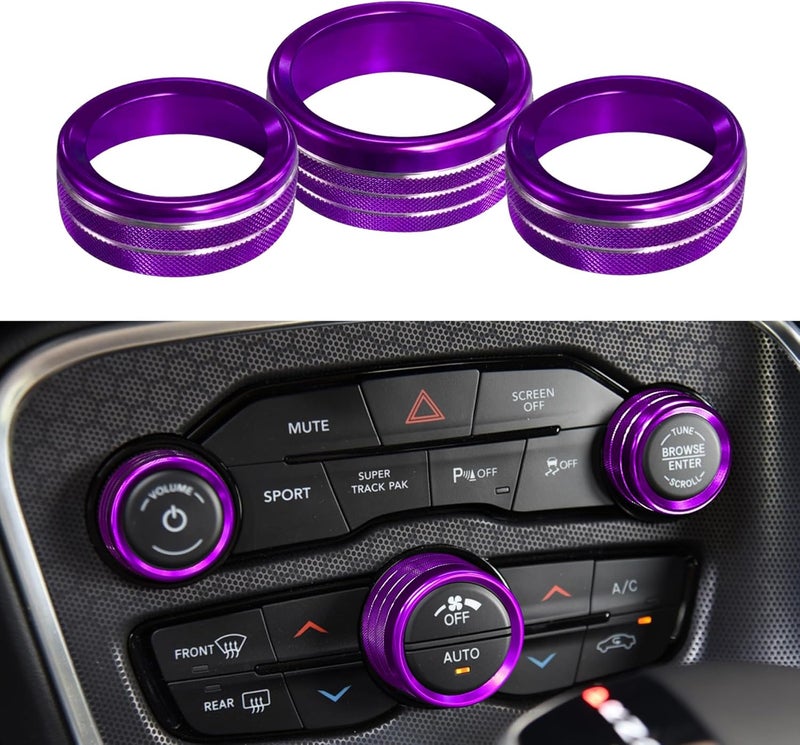 DWARFOO 3PCS Air Conditioner Switch Button Knob Cover, Aluminum Alloy A/C Decal Trim Rings, Car Interior Decor Accessories AC Climate Control Knob Outer Ring Replacement for Dodge Challenger Durango 2015-2022 - Image 1